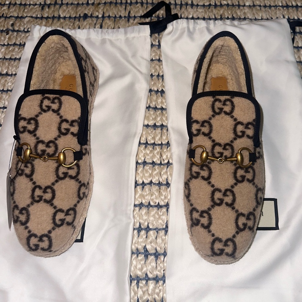 Gucci Fria Horsebit GG Logo Espadrilles Loafers